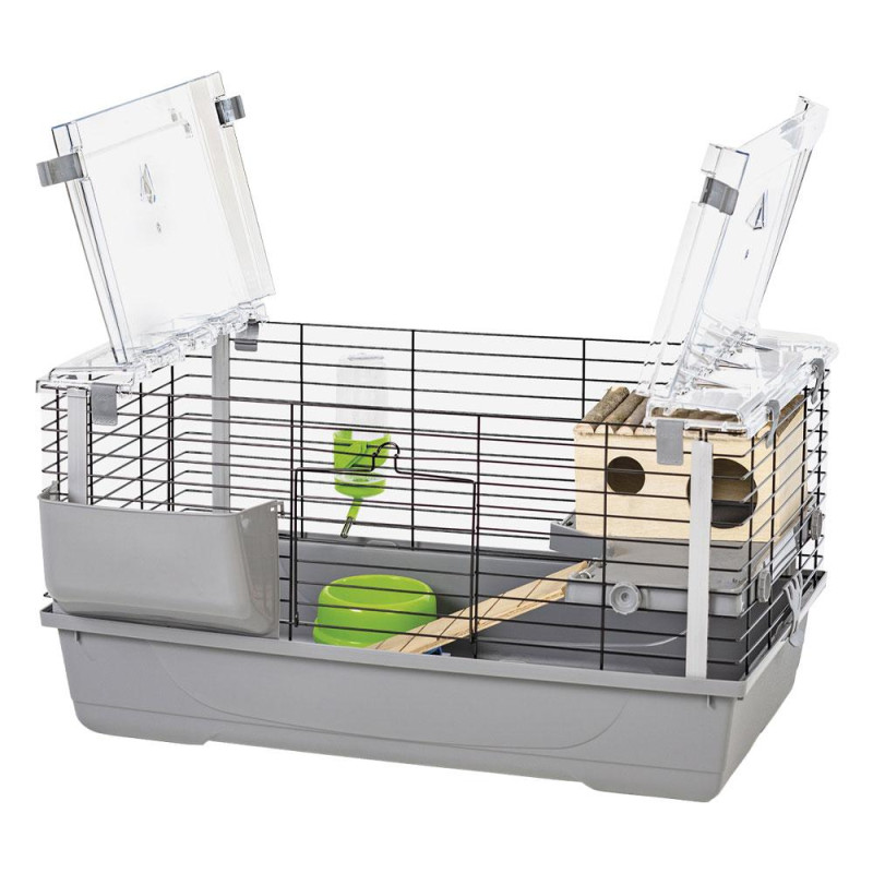 Клітка для кролів MPS EVA VIP GREY/BLACK, з дерев'яним будиночком, 79x45x52