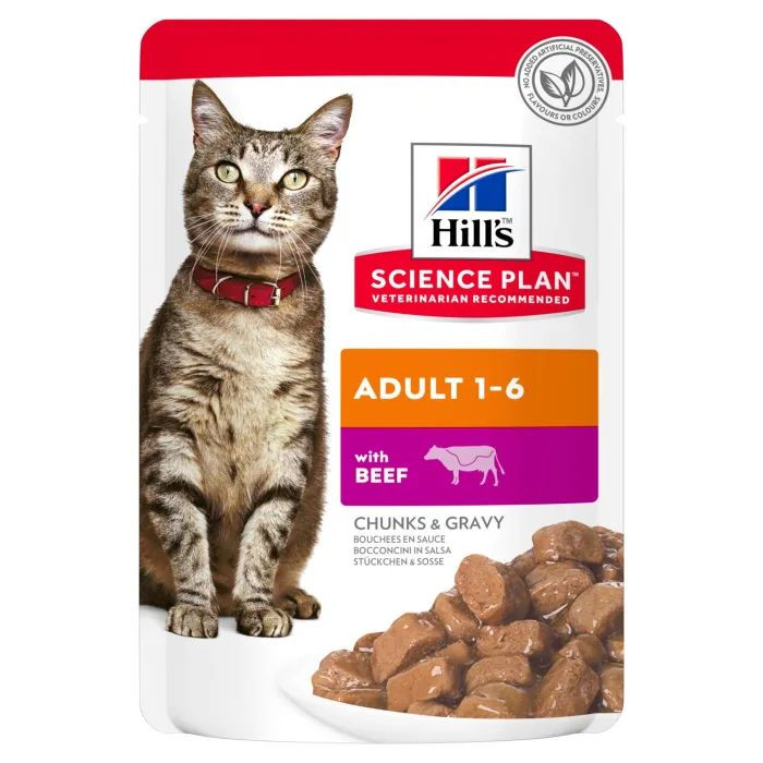 Hill's Science Plan Feline Adult Beef Pouches вологий корм з яловичиною для дорослих кішок від 1 до 6 років, 12 паучів по 85 гр