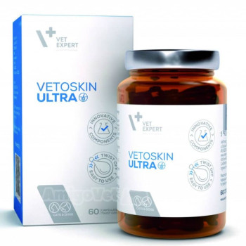 Ветоскін Ультра Vetexpert Vetoskin Ultra добавка при захворюваннях шкіри та шерсті у собак і котів, 60 капсул