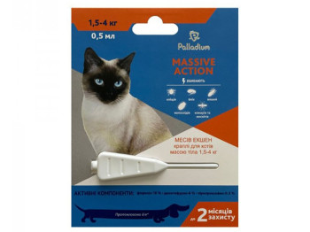Масів Екшен Massive Action Palladium краплі від бліх та кліщів для кішок вагою 1,5 - 4 кг, 1 піпетка