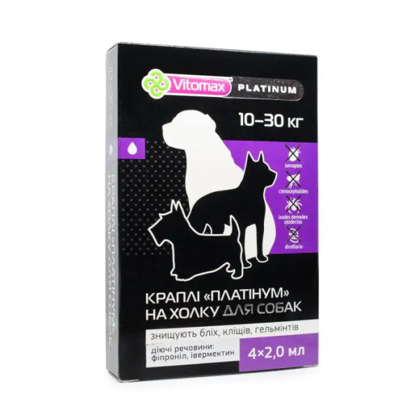 Вітомакс Vitomax Platinum краплі від глистів, бліх і кліщів для собак вагою від 10 до 30 кг, 4 піпетки