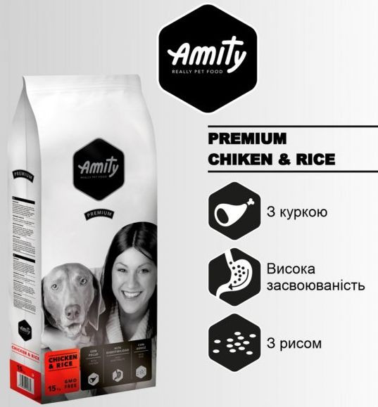 Аміті Amity Premium Chicken &amp; Rice Adult Dog сухий корм із куркою та рисом для дорослих собак, 15 кг (839 DOG CHICK 15KG)