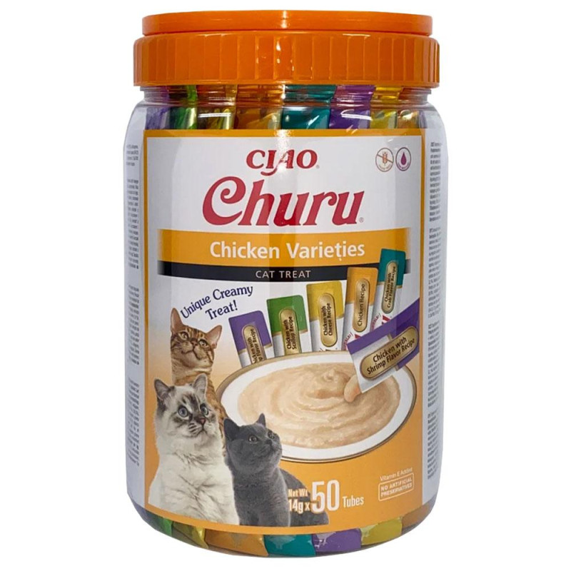 Ласощі INABA "Churu" для котів, вершковий мус в стіках, "Різновиди курки" * 14 гр (50 шт.уп.) продаж упаковкою