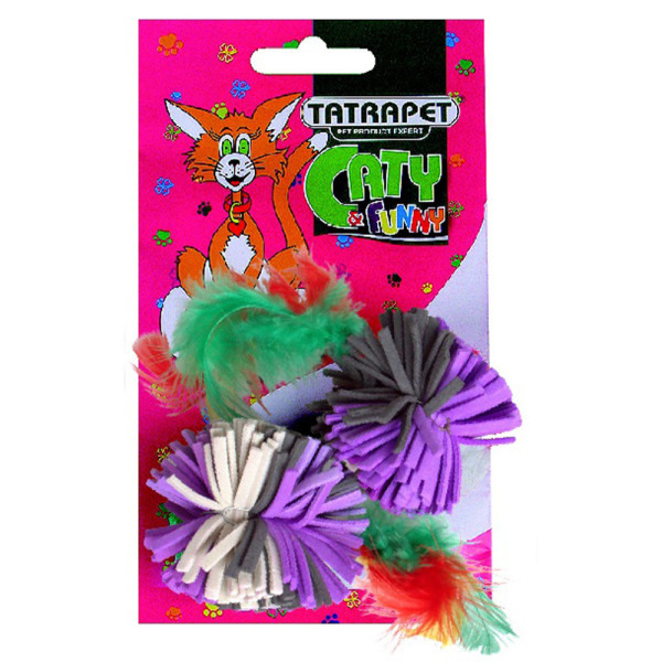 Іграшка для котів TETRAPET Caty funny, кольорові м'ячики з пір'ям, 3,5-6,3 см