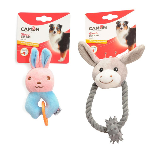 Іграшка для собак CAMON кролик та віслючок з пищалкою, 18 см