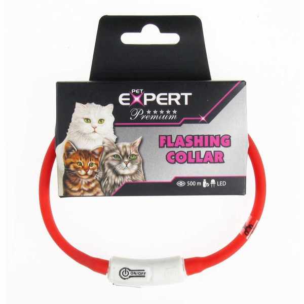 Нашийник TETRAPET для котів Expert, світиться, LED, USB, силікон, червоний, 1*35см