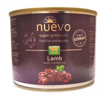 Нуево 200 гр Nuevo Cat Senior Lamb &amp; Cranberries консервований корм з ягням, журавлиною для літніх котів, упаковка 6 банок (95116)
