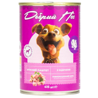 Корм Добрий Пес, для дорослих собак паштет з індичкою, 415 гр. ж/б