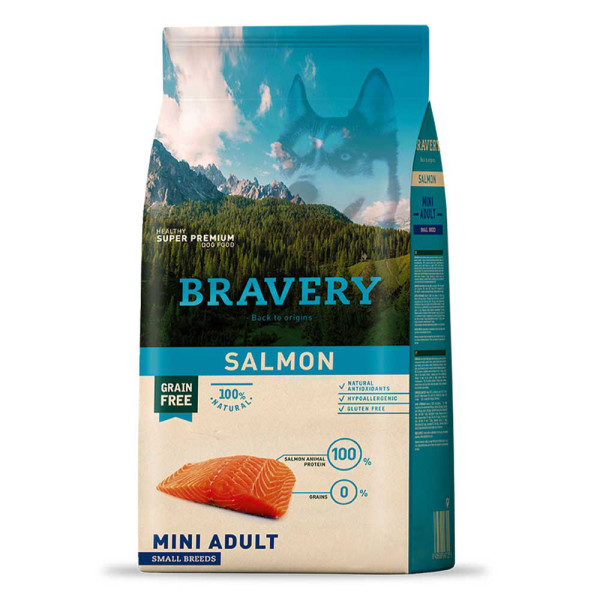 Бравері Bravery Salmon Mini Dog беззерновий сухий корм із лососем для собак дрібних порід вагою до 10 кг, 2 кг (6732)