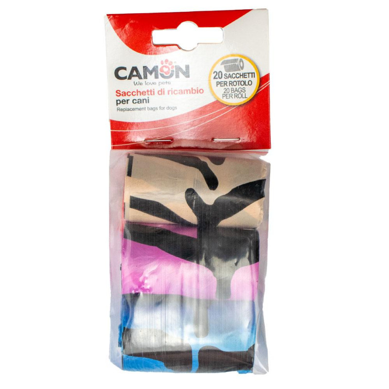 Пакети для собачих фекалій CAMON, 6 см, різнокольорові, 6 штx20 пак