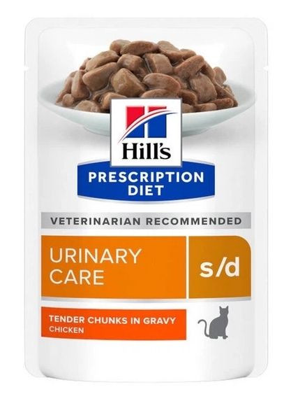 Hill's PD Feline S/D Chicken Pouches вологий корм з куркою при захворюванні сечовивідних шляхів у кішок, 12 паучів по 85 гр