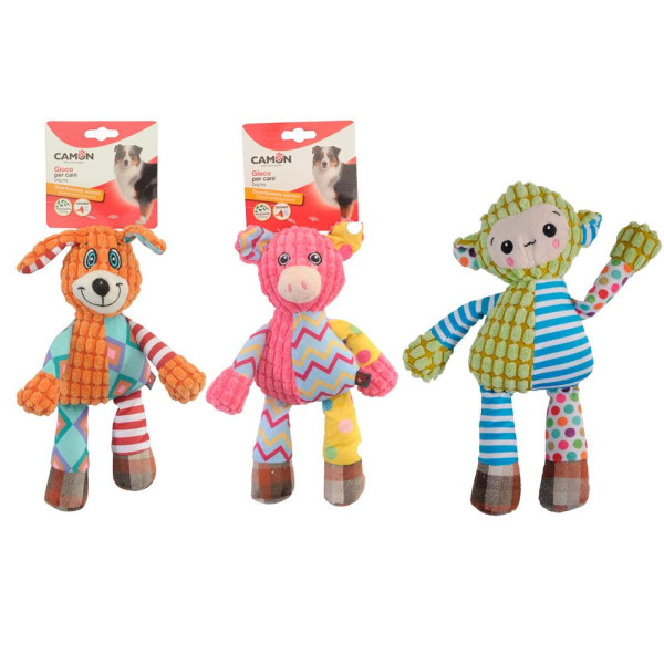 Іграшка для собак CAMON кролик, поросятко та мавпеня плюшеві з пищалкою та шарудінням, 28 см