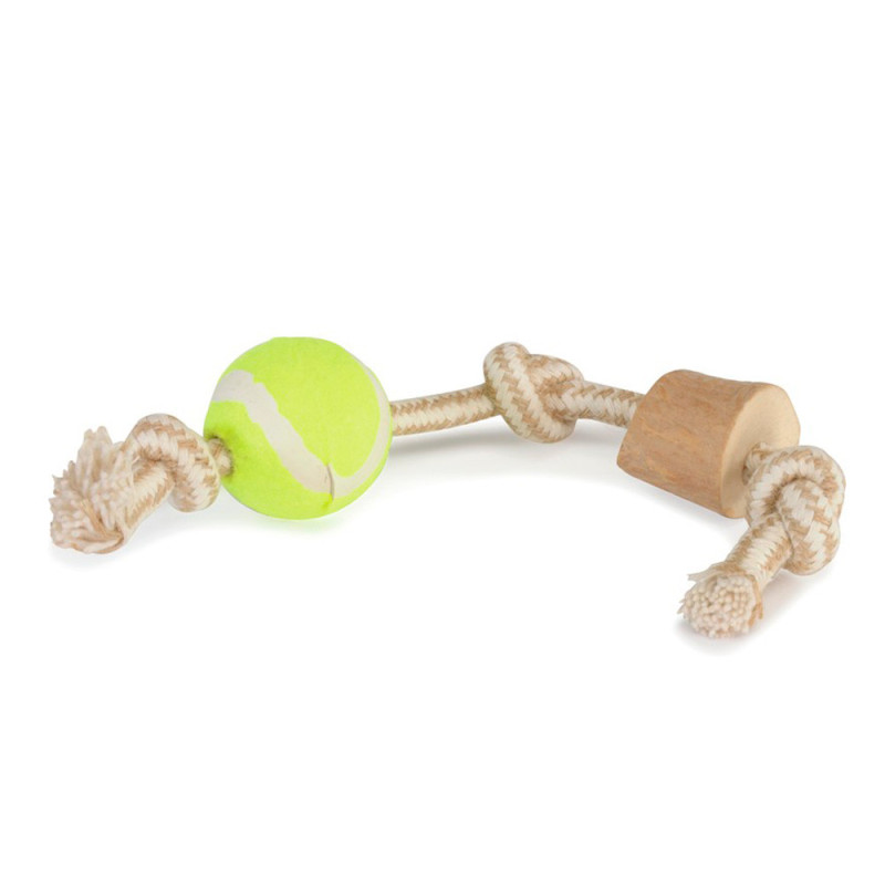 Іграшка для собак CAMON шматок з кавового дерева на мотузці з тенісним м'ячем, 28 см, d.2/3см,*3 см