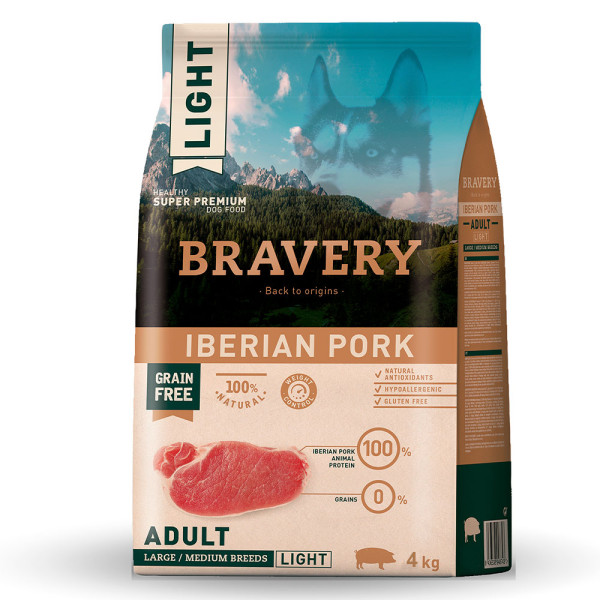 Бравері Bravery Iberian Pork Light Large & Medium сухий корм з іберійською свининою для середніх і великих собак з надмірною вагою, 4 кг (04PE0022 BR IBER L_ 4KG) Бравері Bravery Iberian Pork Light Large & Medium сухий корм з іберійською свининою для середніх і великих собак з надмірною вагою, 4 кг (04PE0022 BR IBER L_ 4KG)