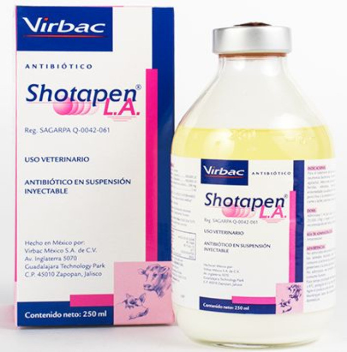 Шотапен Л.А Virbac Shotapen L.A комплексний ін'єкційний антибактеріальний препарат, 250 мл