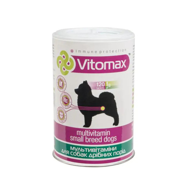 Вітомакс Мультивітамін Vitomax вітамінно-мінеральна добавка для собак дрібних порід, 120 таблеток Вітомакс Мультивітамін Vitomax вітамінно-мінеральна добавка для собак дрібних порід, 120 таблеток