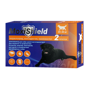 Краплі Моксишилд MoxiShield від бліх, кліщів і глистів для собак вагою від 25 до 40 кг, 2 піпетки (M-819)