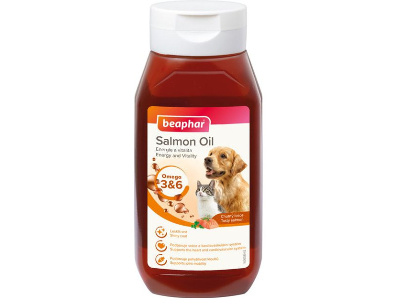 Лососеве масло Beaphar Salmon Oil натуральна добавка з Омега 3 і Омега 6 для кішок і собак, 430 мл