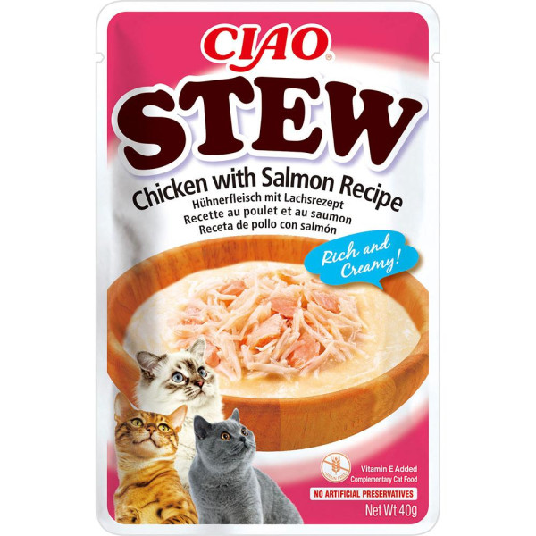 Пауч INABA "CIAO Stew" для котів, з тушкованою куркою та лососем 40 гр