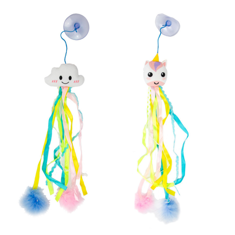 Іграшка для котів CROCI Дитяча забавка з присоскою, бубончиками та стрічками, 20 см