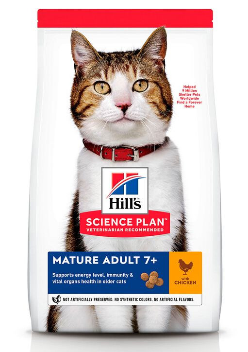 Хіллс Hill's SP Feline Mature Adult 7+ Chicken сухий корм з куркою для літніх кішок старше 7 років, 1,5 кг (604097)