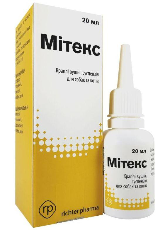 Мітекс Мitex вушні краплі для лікування отитів у кішок і собак, суспензія 20 мл (аналог суролана)