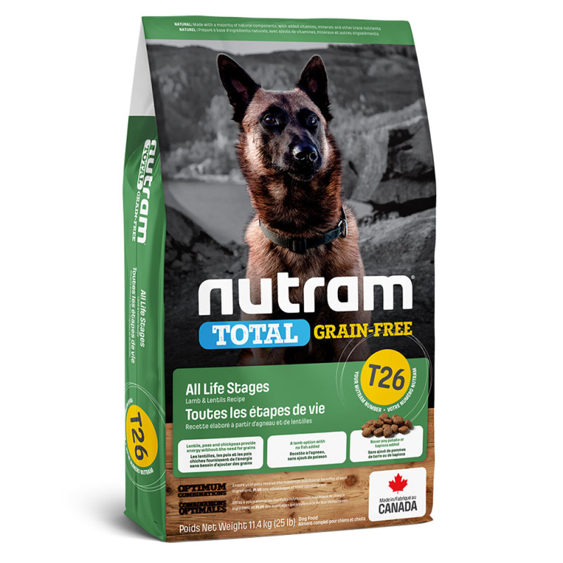 Нутрам T26 Nutram Total GF Holistic Lamb &amp; Lentils сухий беззерновий корм з ягням для собак і цуценят, 11,4 кг (T26_(11.4kg)