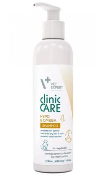 Clinic Care Hypo & Omega VetExpert шампунь для чутливої, сухої шкіри котів і собак, 250 мл Clinic Care Hypo & Omega VetExpert шампунь для чутливої, сухої шкіри котів і собак, 250 мл
