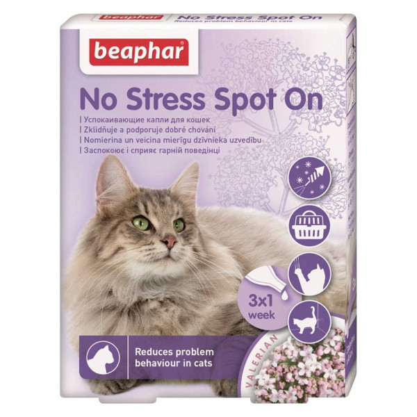 Beaphar No Stress Spot On Cat краплі для зняття стресу і корекції поведінки у котів, 3 піпетки (13913)