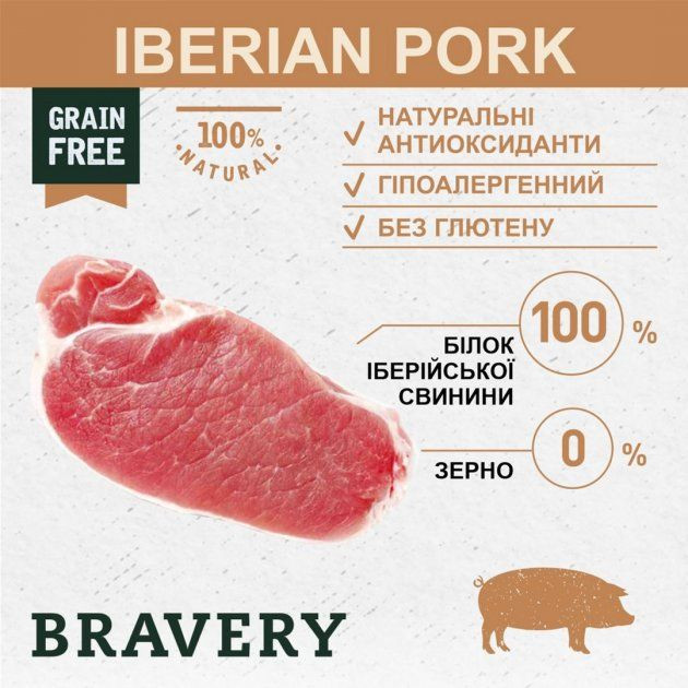 Бравері Bravery Iberian Pork Mini Adult Dog сухий корм з іберійською свининою для дрібних собак, 2 кг (6695)