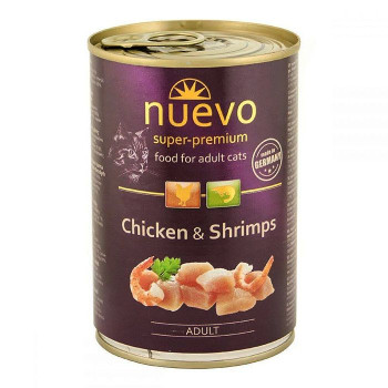 Нуево 400 гр Nuevo Cat Adult Chicken &amp; Shrimps вологий корм із куркою та креветками для котів, упаковка 6 банок
