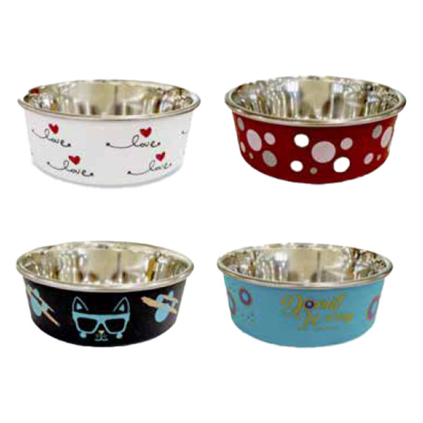 Миска CROCI Roxy принт глазур, в асорт., нерж., 0,75л, 17см