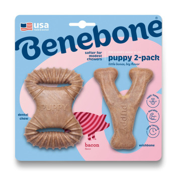 Набір із двох жувальних іграшок Benebone Bacon Puppy 2-Pack Tiny зі смаком бекону для цуценят до 7 кг (640400)