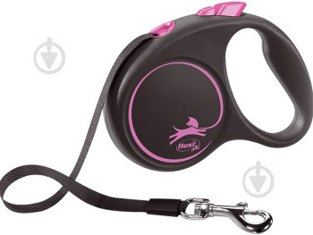Повідець рулетка Flexi Black Design S, для собак вагою до 15 кг, стрічка 5 метрів, колір рожевий
