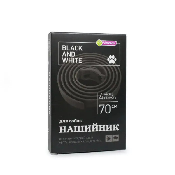 Нашийник Вітомакс Vitomax Black & White від бліх і кліщів для великих собак, чорний, 70 см Нашийник Вітомакс Vitomax Black & White від бліх і кліщів для великих собак, чорний, 70 см