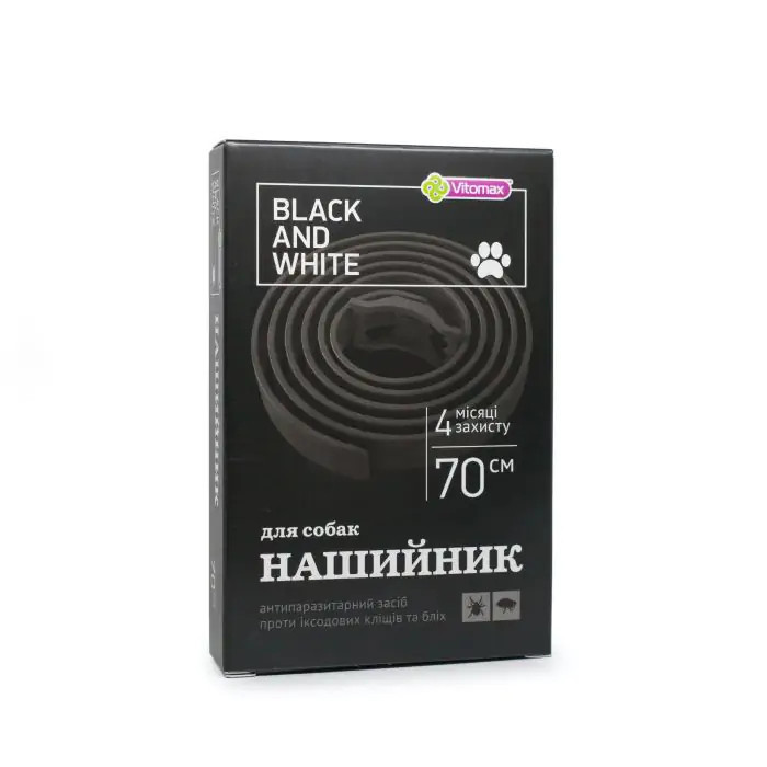 Нашийник Вітомакс Vitomax Black &amp; White від бліх і кліщів для великих собак, чорний, 70 см