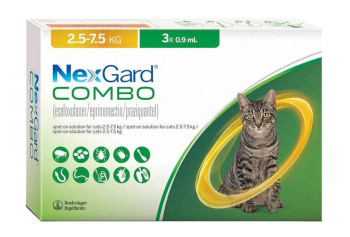 NexGard Combo Нексгард Комбо краплі від бліх, кліщів та гельмінтів для котів та кошенят вагою від 2,5 до 7,5 кг, 3 піпетки