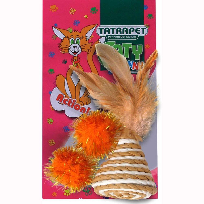 Іграшка для котів TETRAPET Caty funny набір 2 м'ячика+конус з пір'ям, 3,5-5см