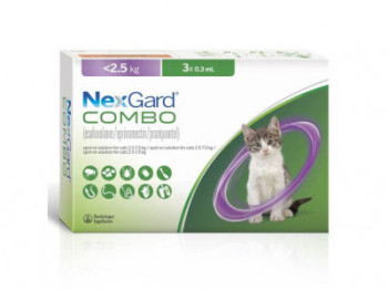 NexGard Combo Нексгард Комбо краплі від бліх, кліщів та гельмінтів для котів та кошенят вагою до 2,5 кг, 3 піпетки