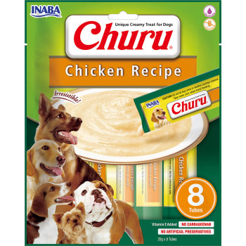 Ласощі для собак Inaba Churu Chicken Recipe вершковий мус із куркою в стіках, 8 стіків по 20 гр (EUD601)