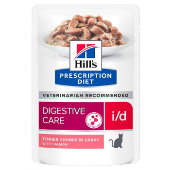 Hill's PD Feline I/D Salmon Pouches вологий корм з лососем при проблемах зі шлунком у котів та кошенят, 12 паучів по 85 гр