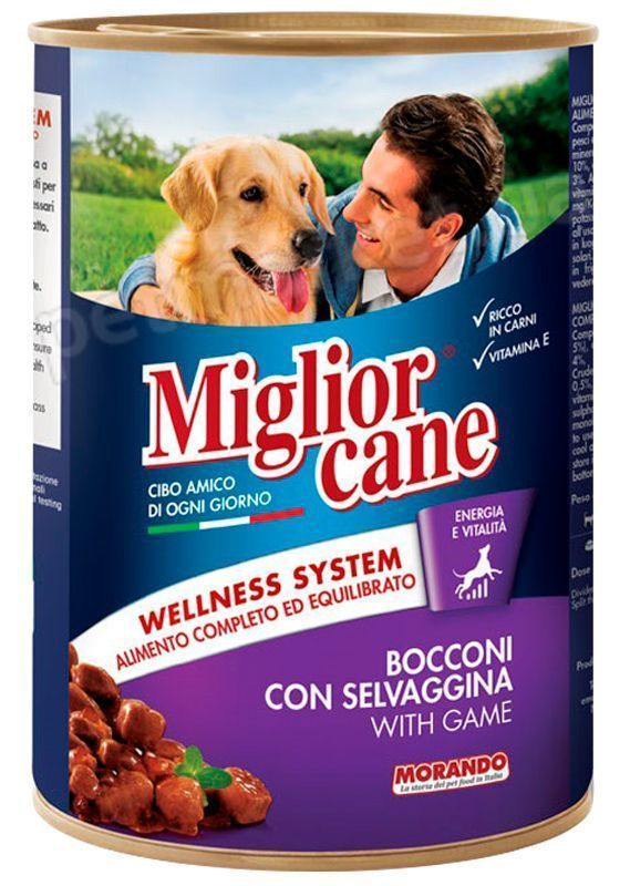 Морандо Morando MigliorCane Wellness System Game шматочки дичини в соусі, вологий корм для дорослих собак, 6 консервів по 405 гр