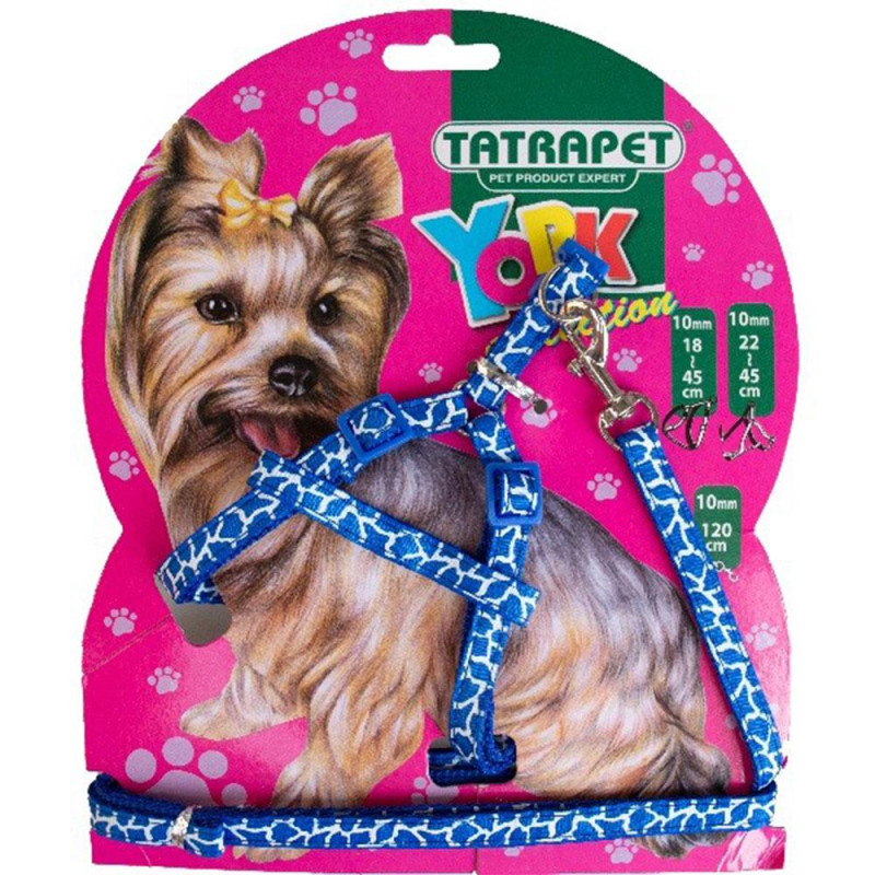 Набір шлея +повідець,нейлон York ,1х22-45/120см (синій,леопардовий принт)