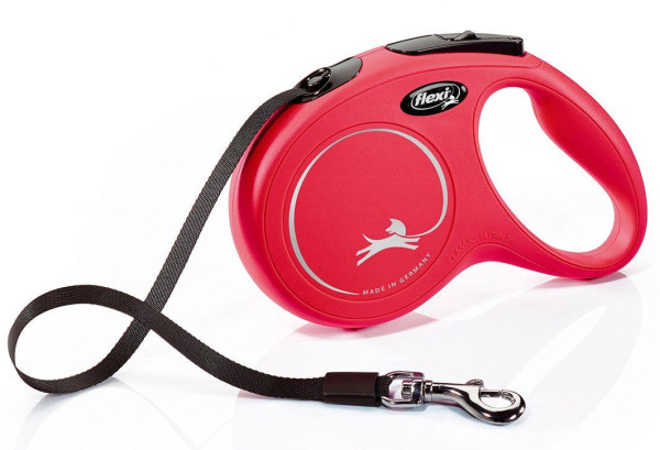 Повідець рулетка Flexi New Classic S для собак вагою до 15 кг, стрічка 5 метрів, колір червоний