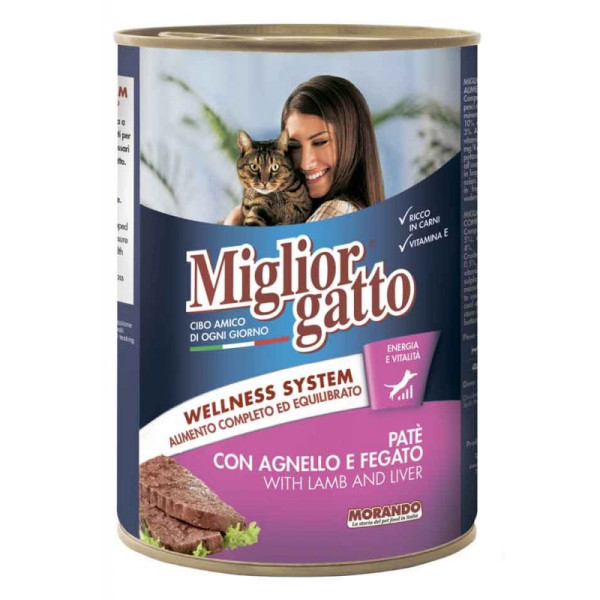 Морандо Morando Migliorgatto Wellness System Pate Lamb &amp; Liver паштет з ягнятком та печінкою для кішок, 6 консервів по 400 гр