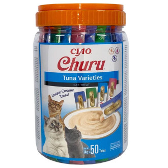 Ласощі INABA "Churu" для котів, вершковий мус в стіках, "Різновиди тунця" * 14 гр (50 шт.уп.) продаж упаковкою