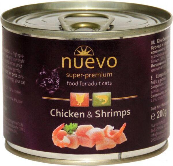 Нуево 200 гр Nuevo Cat Adult Chicken &amp; Shrimps вологий корм із куркою та креветками для котів, упаковка 6 банок (95107)