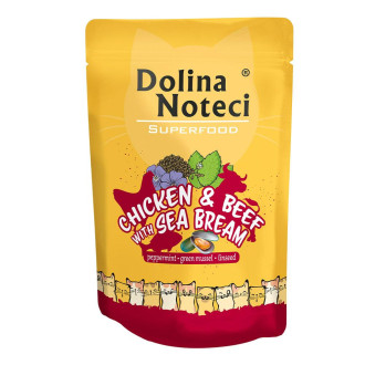 Пауч Dolina Noteci Superfood для котів з курятиною,яловичиною і дорадо,85 гр
