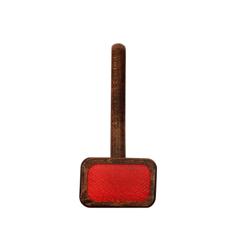 Пуходерка Iv San Bernard Slicker міні з дерев'яною ручкою для кішок і дрібних собак, червона