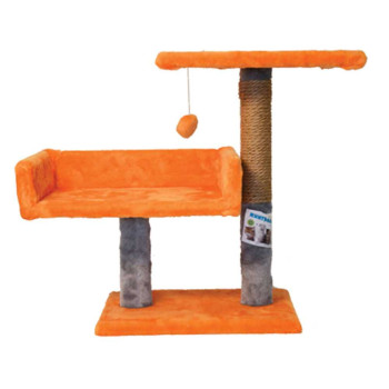 Драпак Пухнастики 30/38/50 см (джут) стовпчик з полицею на підставці з диваном, колір рудий з сірим (Д-1)